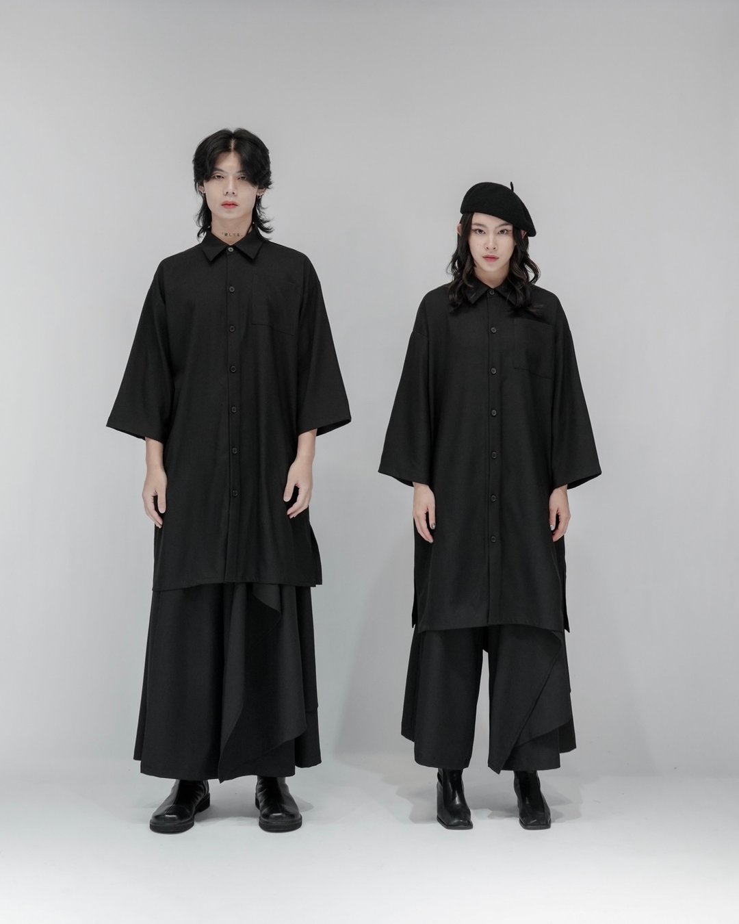MUKK DESIGN 七分袖长版衬衫 - 男装衬衫 - 聚酯纤维 黑色