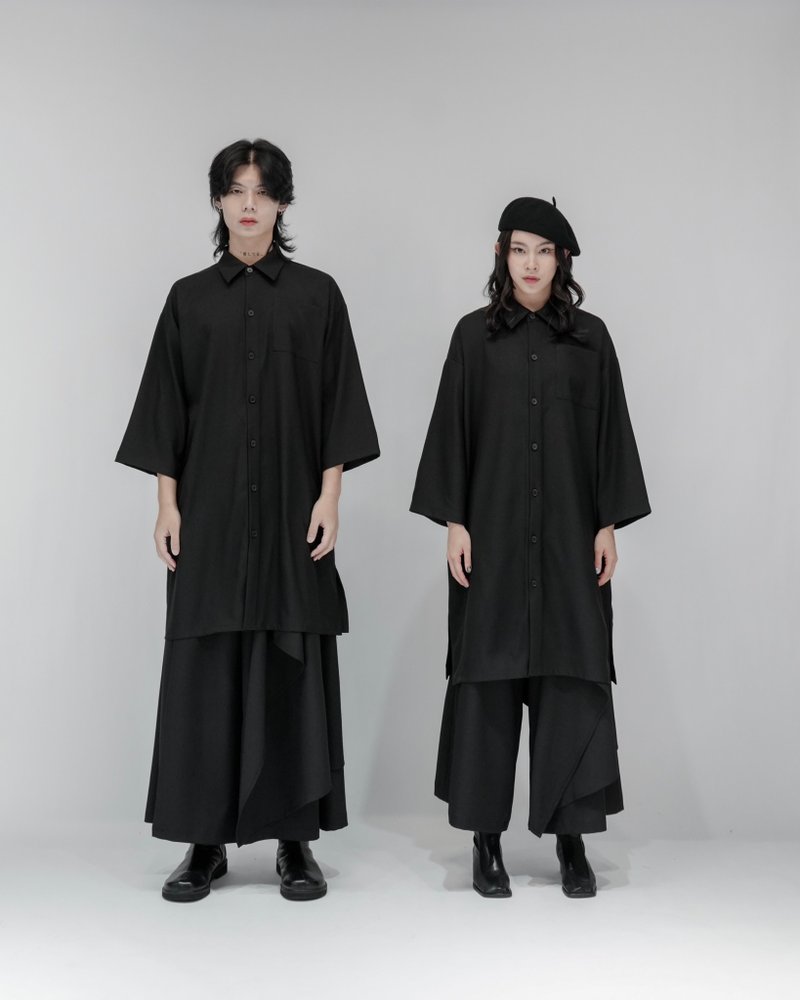 MUKK DESIGN 七分袖长版衬衫 - 男装衬衫 - 聚酯纤维 黑色