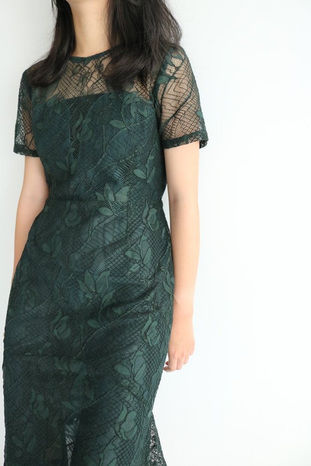Pine Dress (晚宴宴会适合 出清松绿色蕾丝礼服S号) - 洋装/连衣裙 - 丝．绢 