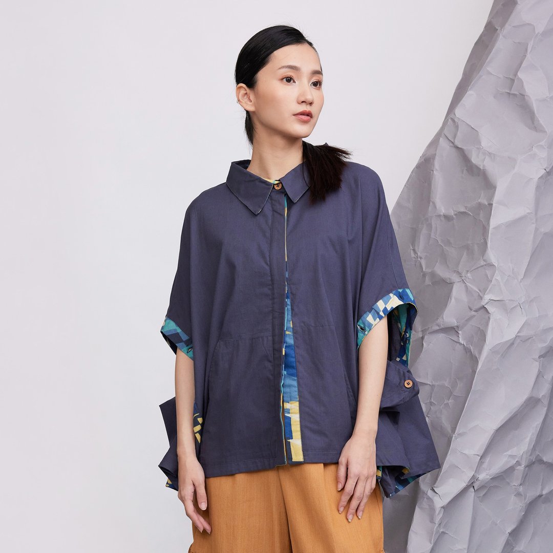 精灵帕克两穿罩衫斗篷_宁静深海 - 女装上衣 - 棉 蓝色