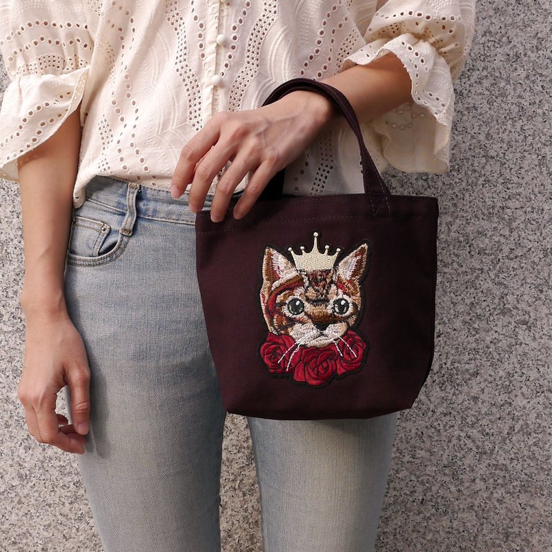 我那华丽的小帮手 - 猫咪玫瑰小帆布袋 - 紫色 - 手提包/手提袋 - 棉．麻 紫色