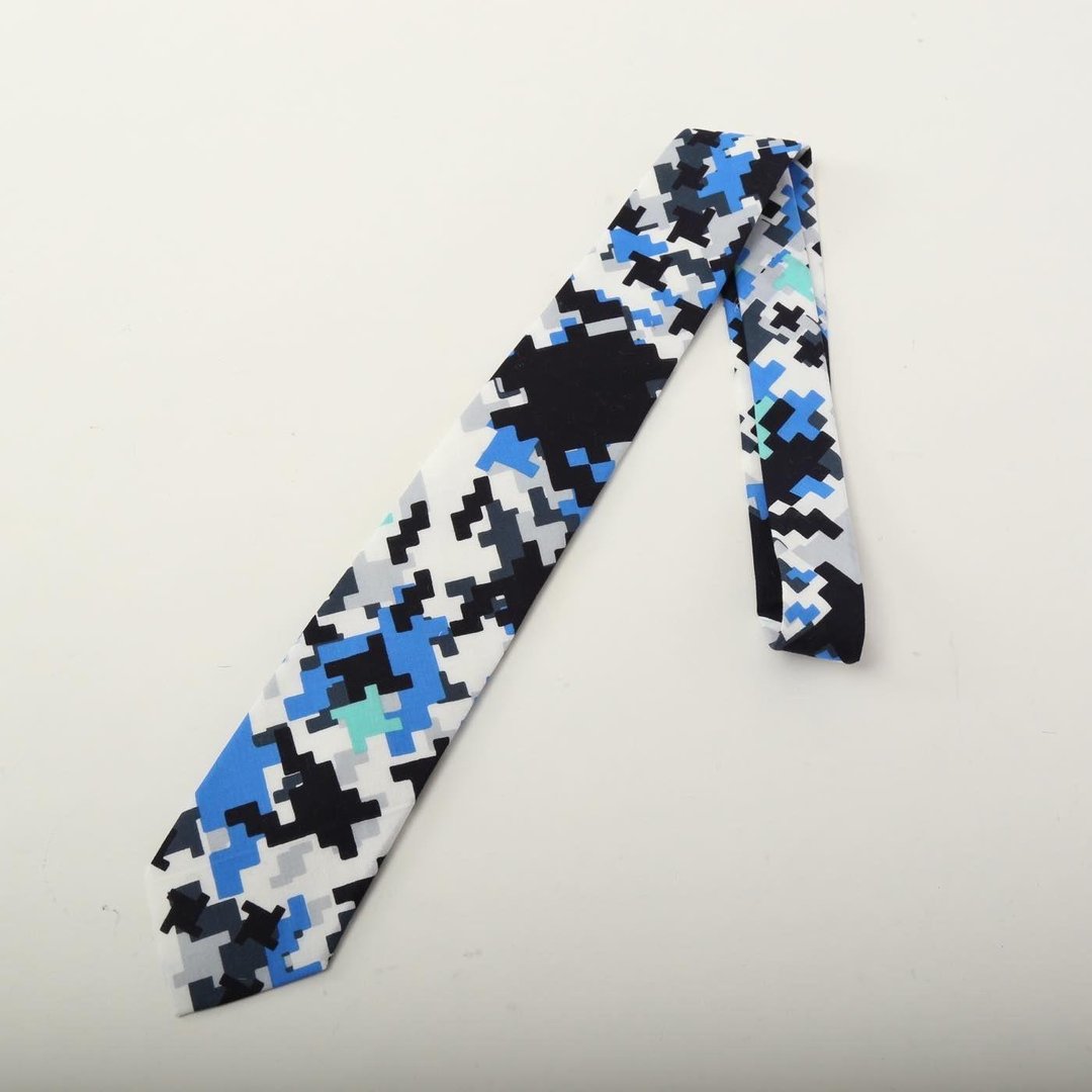 mosaic tie blue tie - 领带/领带夹 - 棉 蓝色