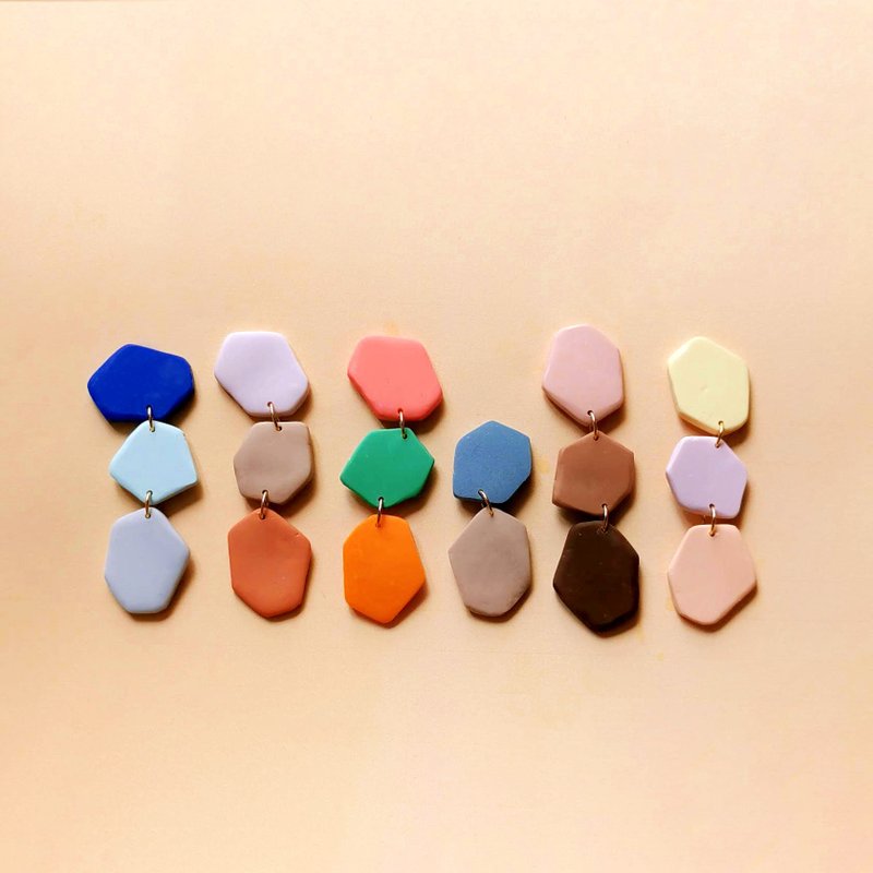 ~ bi playful ~ 拼色几何七彩石阵时尚手工软陶耳环 - 耳环/耳夹 - 粘土 多色