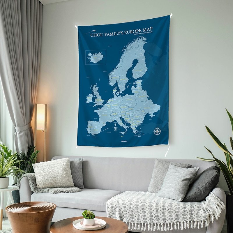 欧洲地图布置-订制欧洲挂布。普鲁士蓝 (定制化礼物 圣诞礼物) - 地图 - 聚酯纤维 蓝色