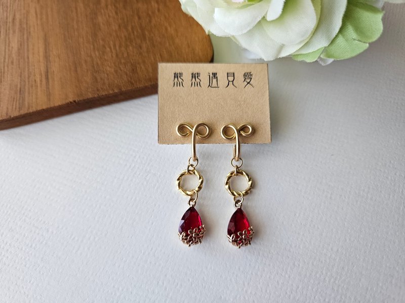 【初见】红色~无痛耳夹、夹式耳环、耳钩 - 耳环/耳夹 - 其他材质 红色