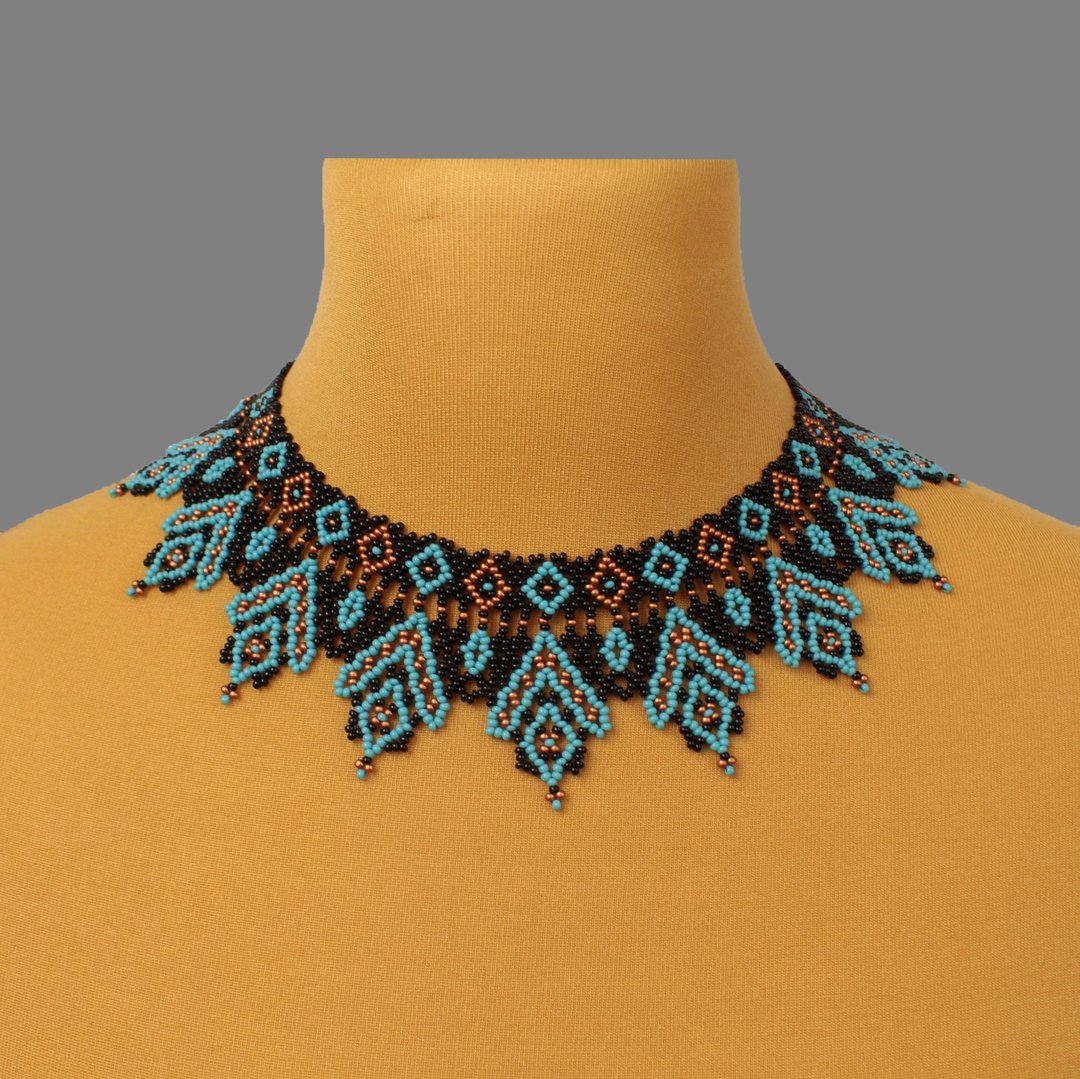 Black and turquoise bead necklace for mom - 项链 - 玻璃 黑色