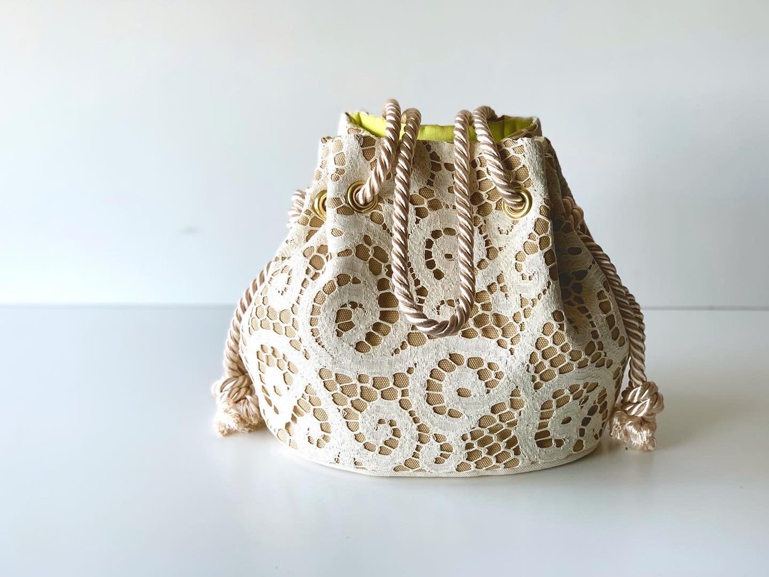 Riechers Marescot French cotton lace arabesque pattern marine bag - 手提包/手提袋 - 棉．麻 