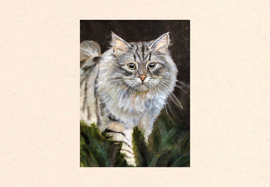 猫正在行走现代墙壁艺术 6x11 英寸猫肖像原创油画 - 墙贴/壁贴 - 纸 多色