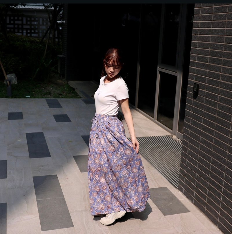 印度丨民族半裙-淡蓝紫 - 裙子 - 棉．麻 紫色