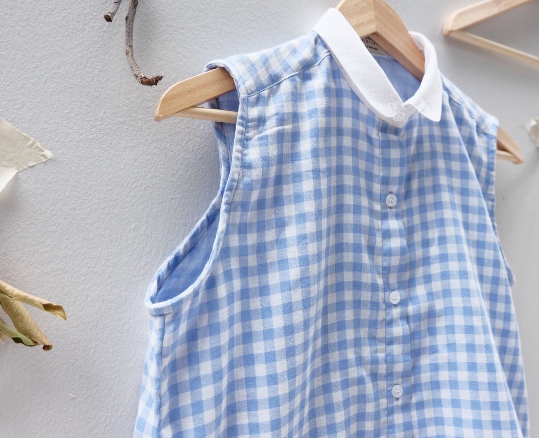 Sleeveless shirt : Blue Scott Color - 女装上衣 - 棉 蓝色