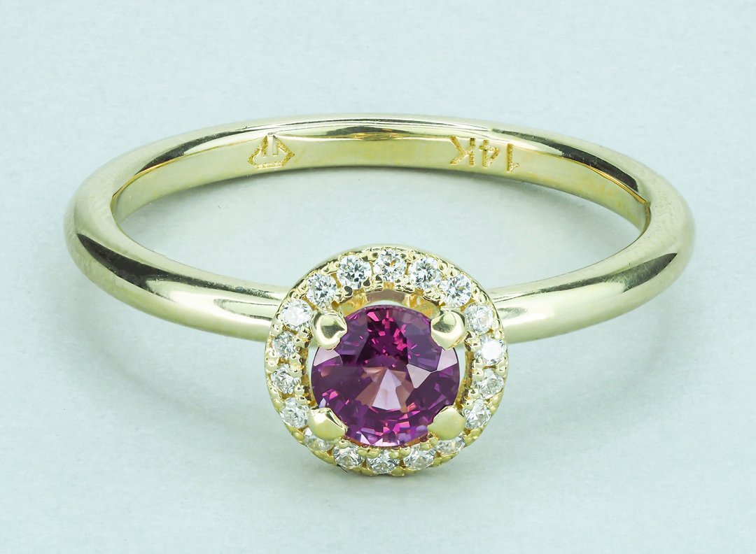 Halo gold ring with spinel and diamonds - 戒指 - 贵金属 金色