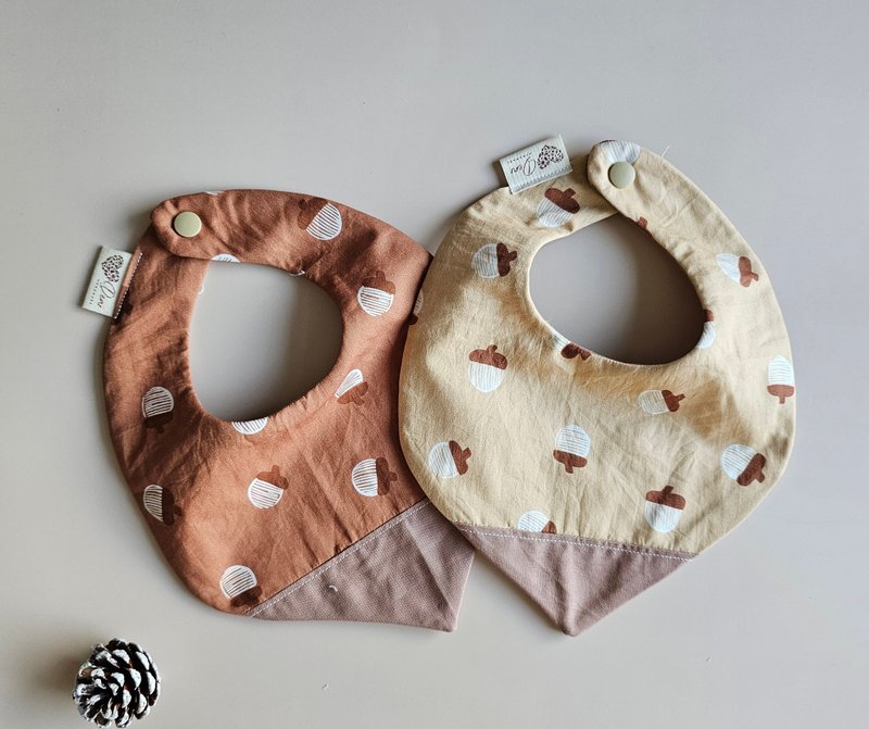 拼接兜 栗子兜 双面围兜 纯棉口水巾 - 橡果 - 围嘴/口水巾 - 棉．麻 咖啡色