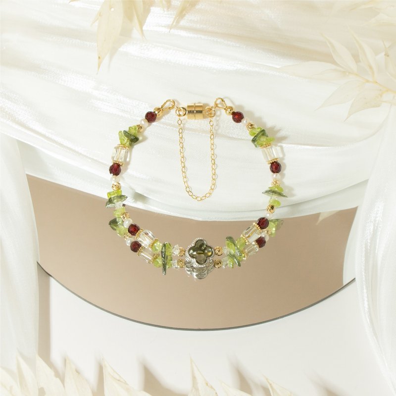 来自宇宙的祝福与宽容 - 捷克陨石 利比亚陨石 石榴石 天然石手链 - 手链/手环 - 水晶 多色