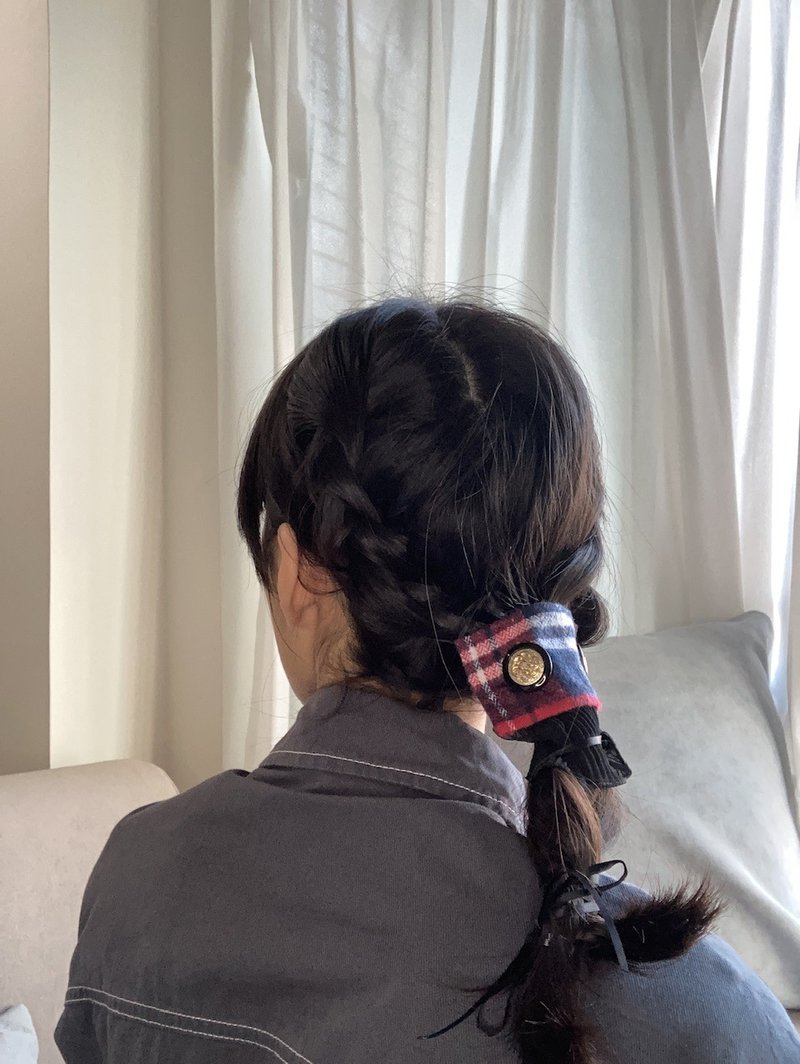 蓝 红色 秋冬 格纹 真皮 头饰 发绳 - 发饰 - 其他人造纤维 红色