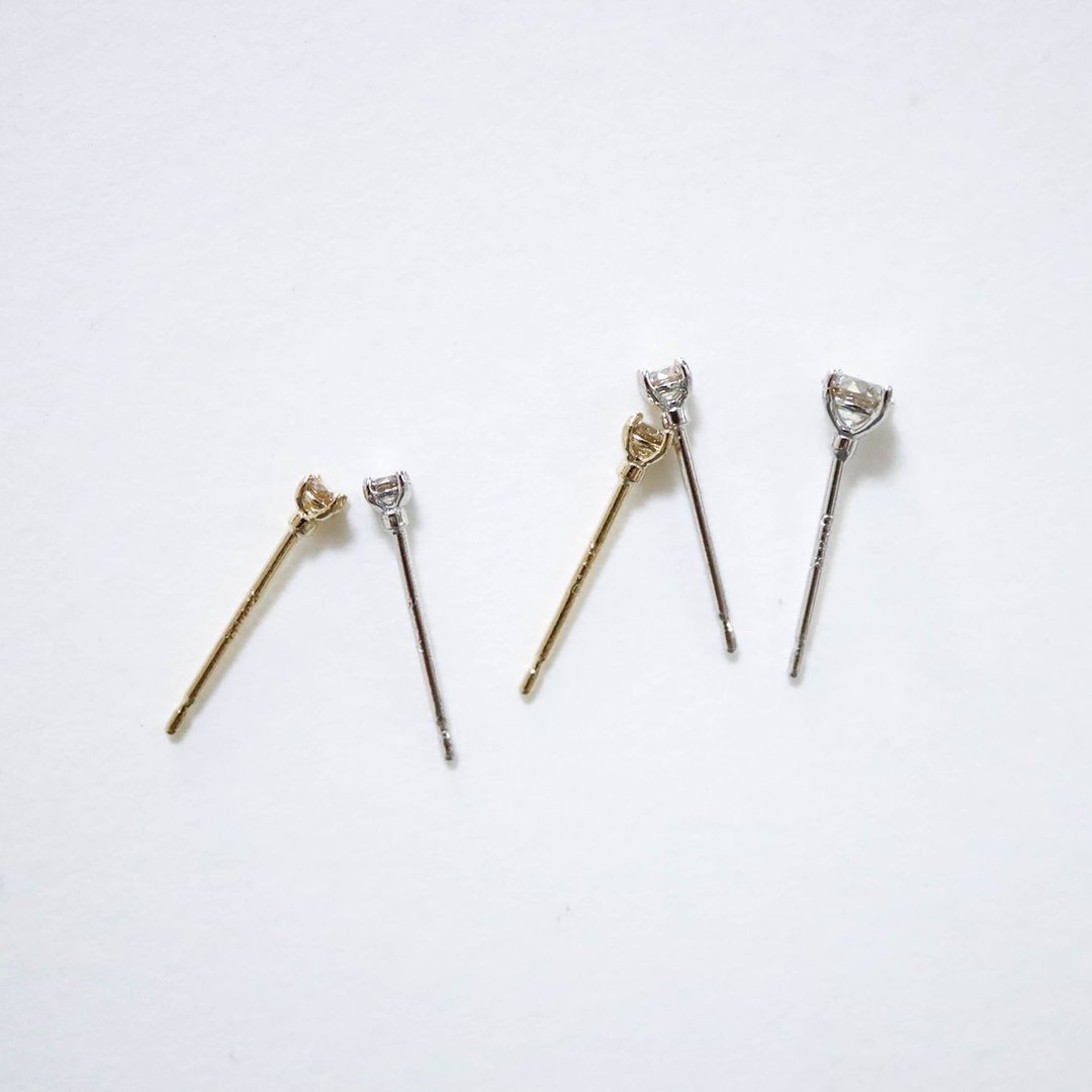14K 天然钻石 四爪钻石耳环 - 耳环/耳夹 - 贵金属 