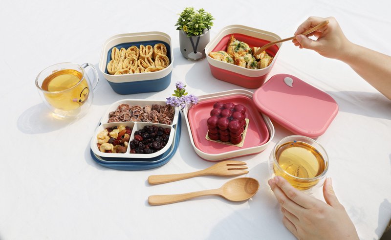 饱饱盒-含菜盘 - 便当盒/饭盒 - 硅胶 蓝色