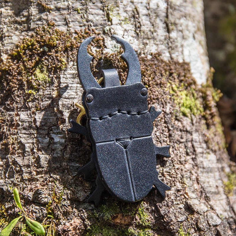 甲虫系列-长角大锹形虫 钥匙圈 - 吊饰 - 真皮 黑色