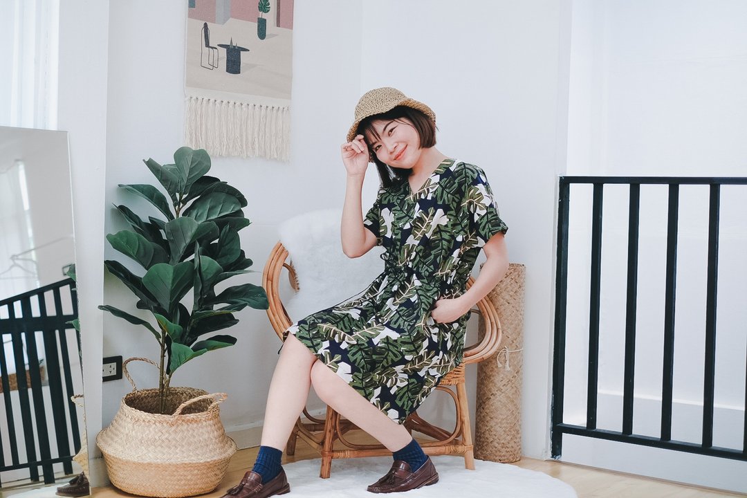 Mamiya Dress :  Green Leaf - 洋装/连衣裙 - 棉 绿色
