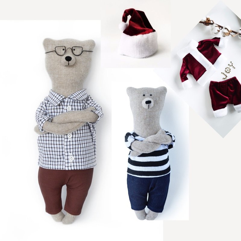 PK-菲利浦文青熊父子豪华礼物组(附大小熊各1,大熊耶诞衣x1) - 玩偶/公仔 - 棉．麻 卡其色