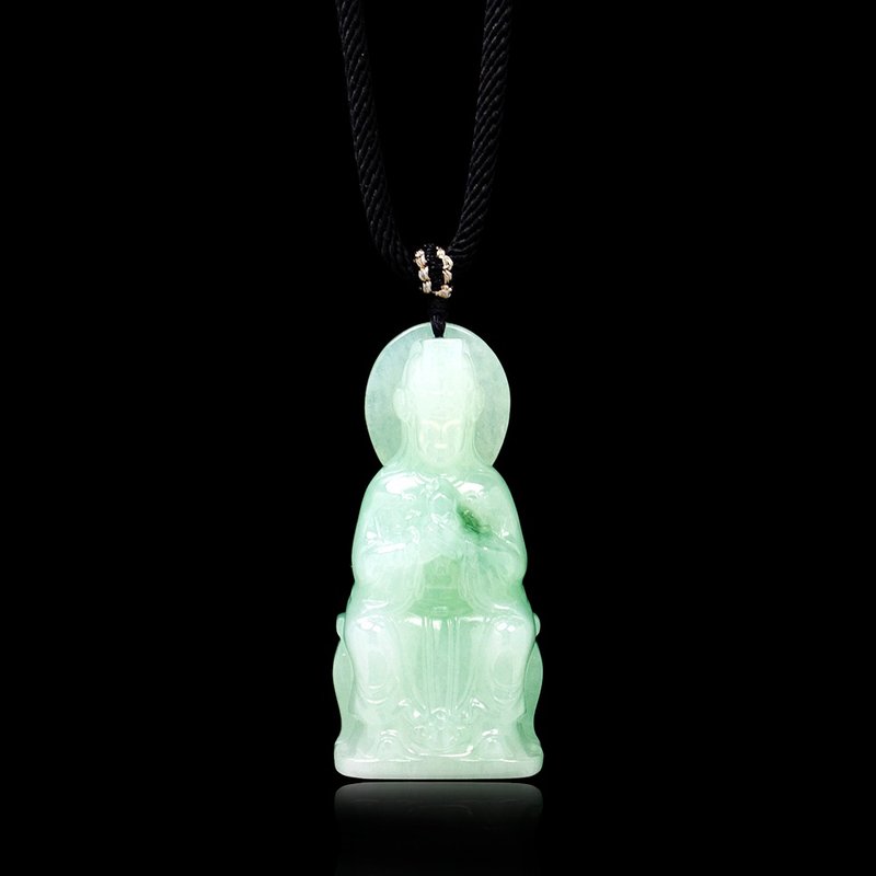 翡翠 冰糯种妈祖吊坠 妈祖吊坠 天然A货翡翠吊坠 特制棉绳 - 项链 - 玉石 多色