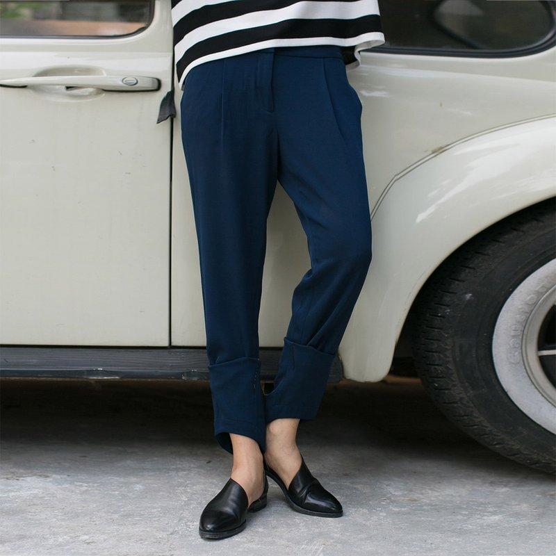 安妮陈原创设计骑士 初秋新女款薄文艺范休闲裤口突出小脚长裤 - 女装长裤 - 棉．麻 蓝色