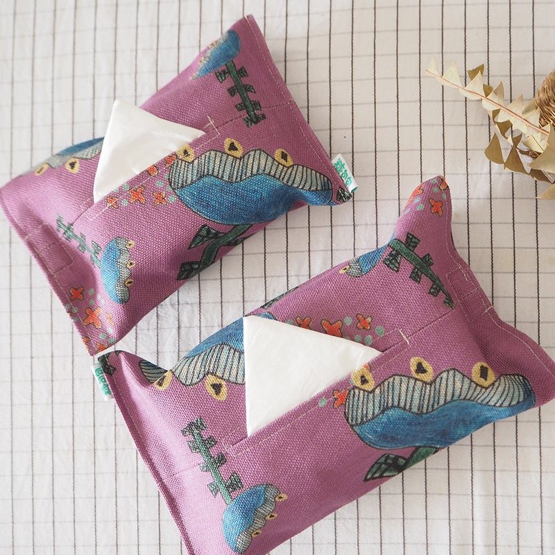 紫色大花收纳餐巾纸盒自制设计面料 - 纸巾盒 - 亚麻 紫色