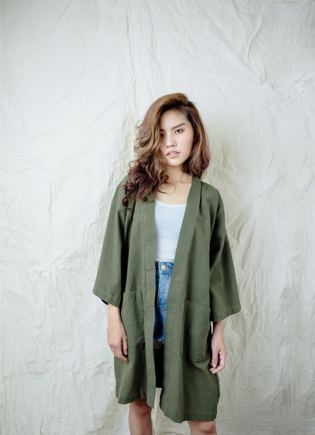 Pickle Green Kimono Jacket - 女装休闲/机能外套 - 棉 绿色