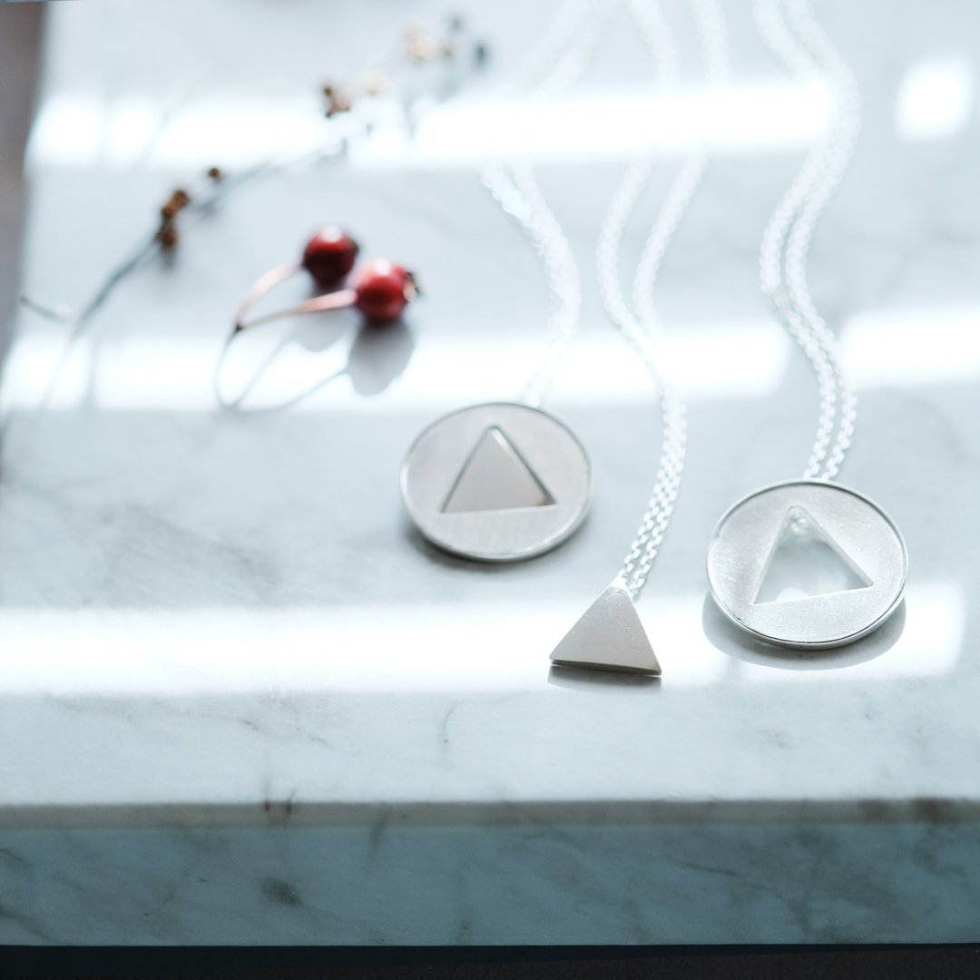 Triangle Cutout Pair Necklace Silver 925 - 项链 - 其他金属 银色