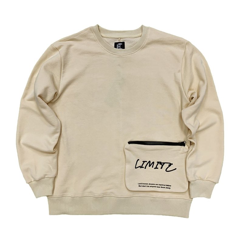 L.I.M.I.T.E - 男装拉錬袋卫衣, 米白色 - 男装上衣/T 恤 - 棉．麻 白色