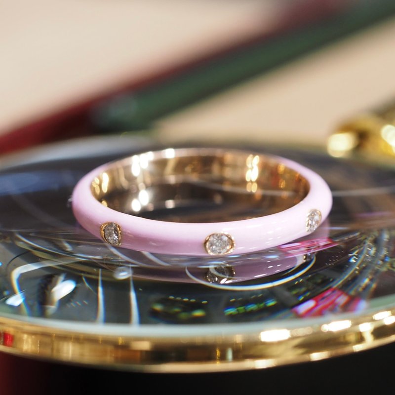 18K金薰衣草珐琅钻石戒指 18K Gold Baby Lavender Enamel Diamon - 戒指 - 贵金属 