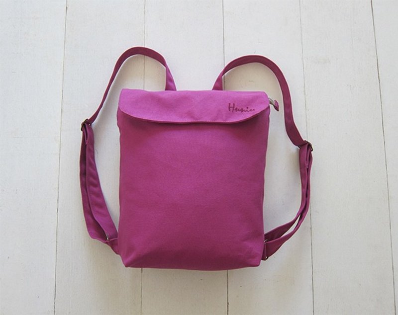 小号双肩帆布后背包 -洋红 / 土耳其蓝 - 后背包/双肩包 - 棉．麻 多色