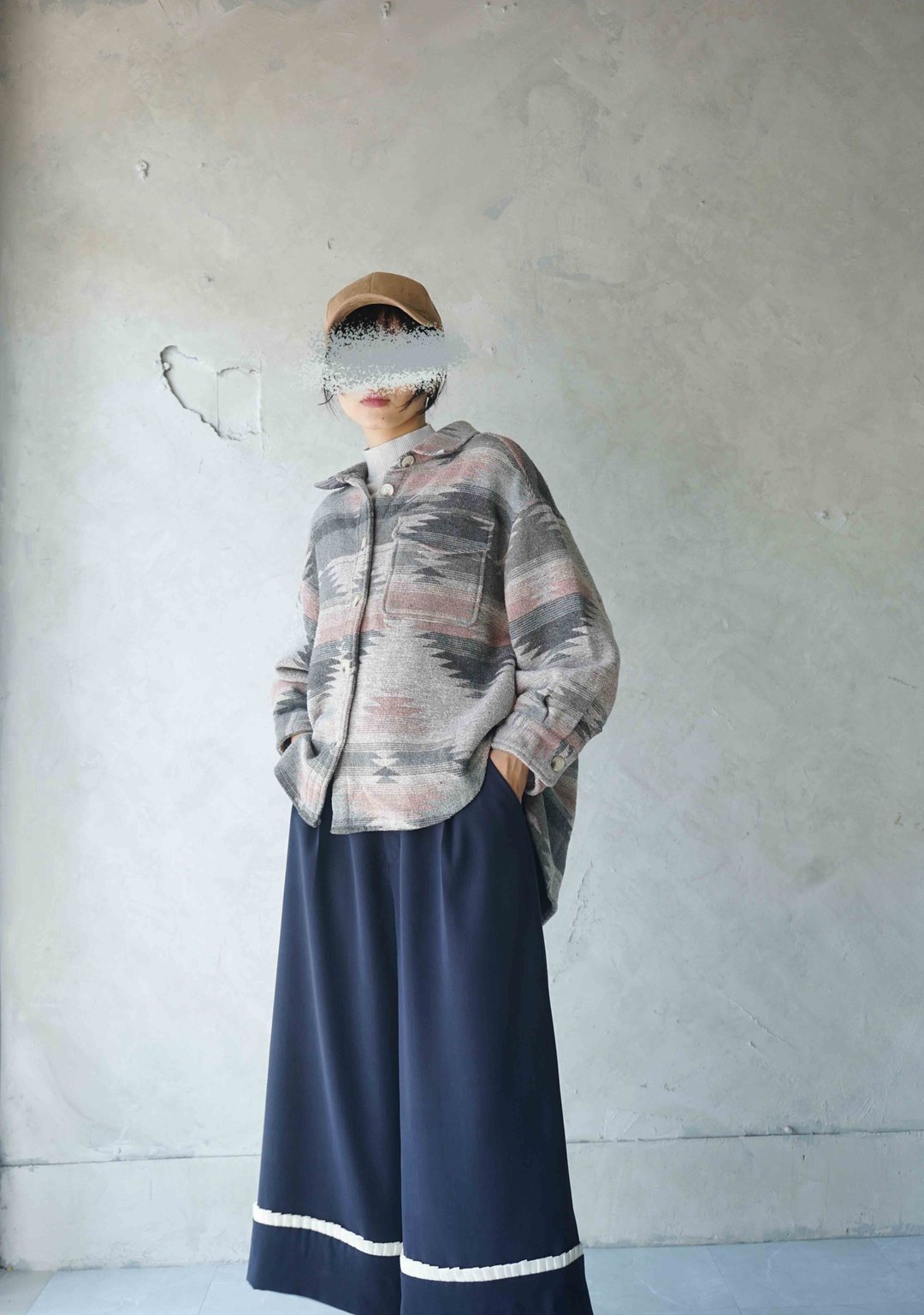 寻宝古着-暖灰南美几何图腾厚磅衬衫外套 - 女装休闲/机能外套 - 聚酯纤维 灰色
