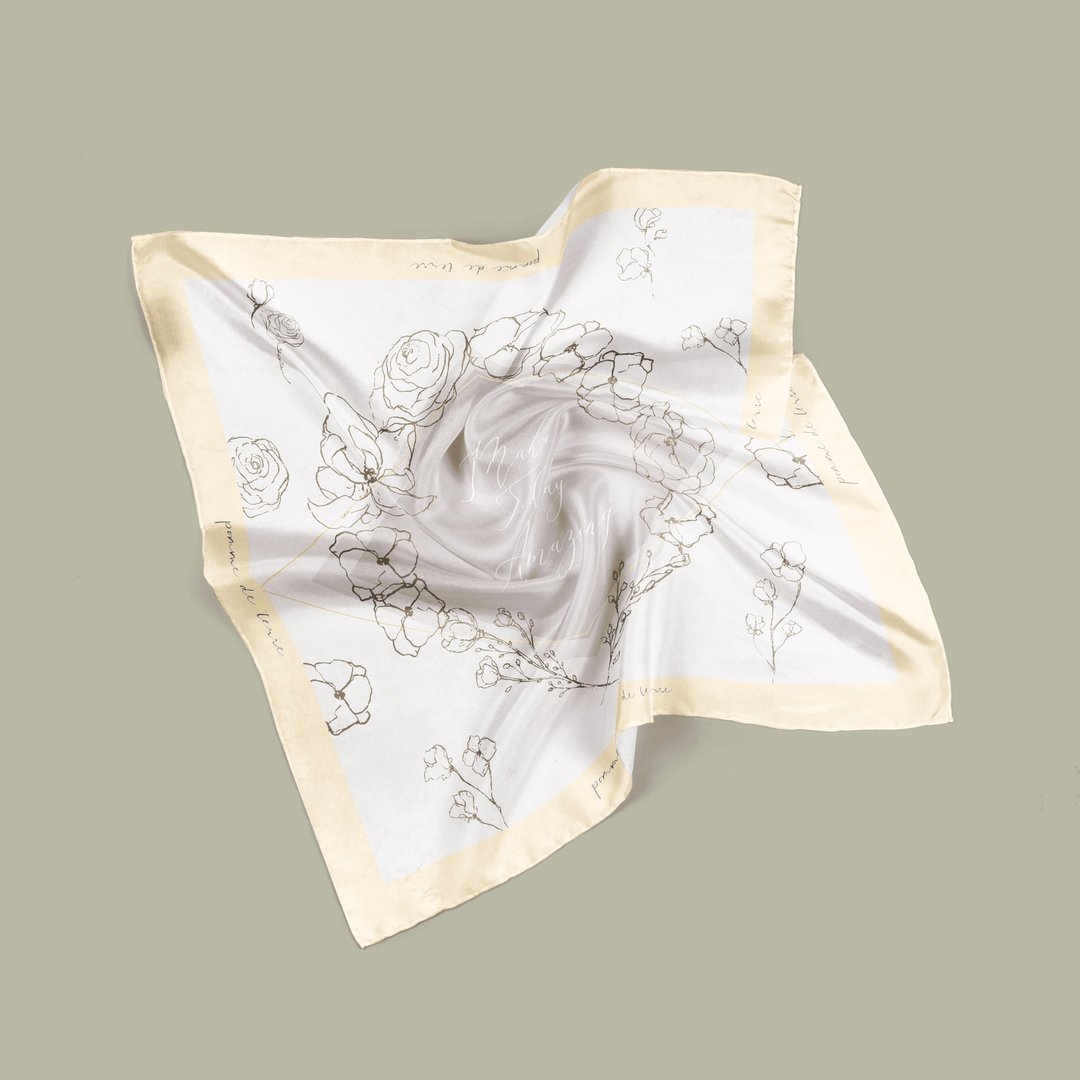 Make Today Amazing 真丝丝巾 100% silk | 70x70cm - 丝巾 - 丝．绢 卡其色