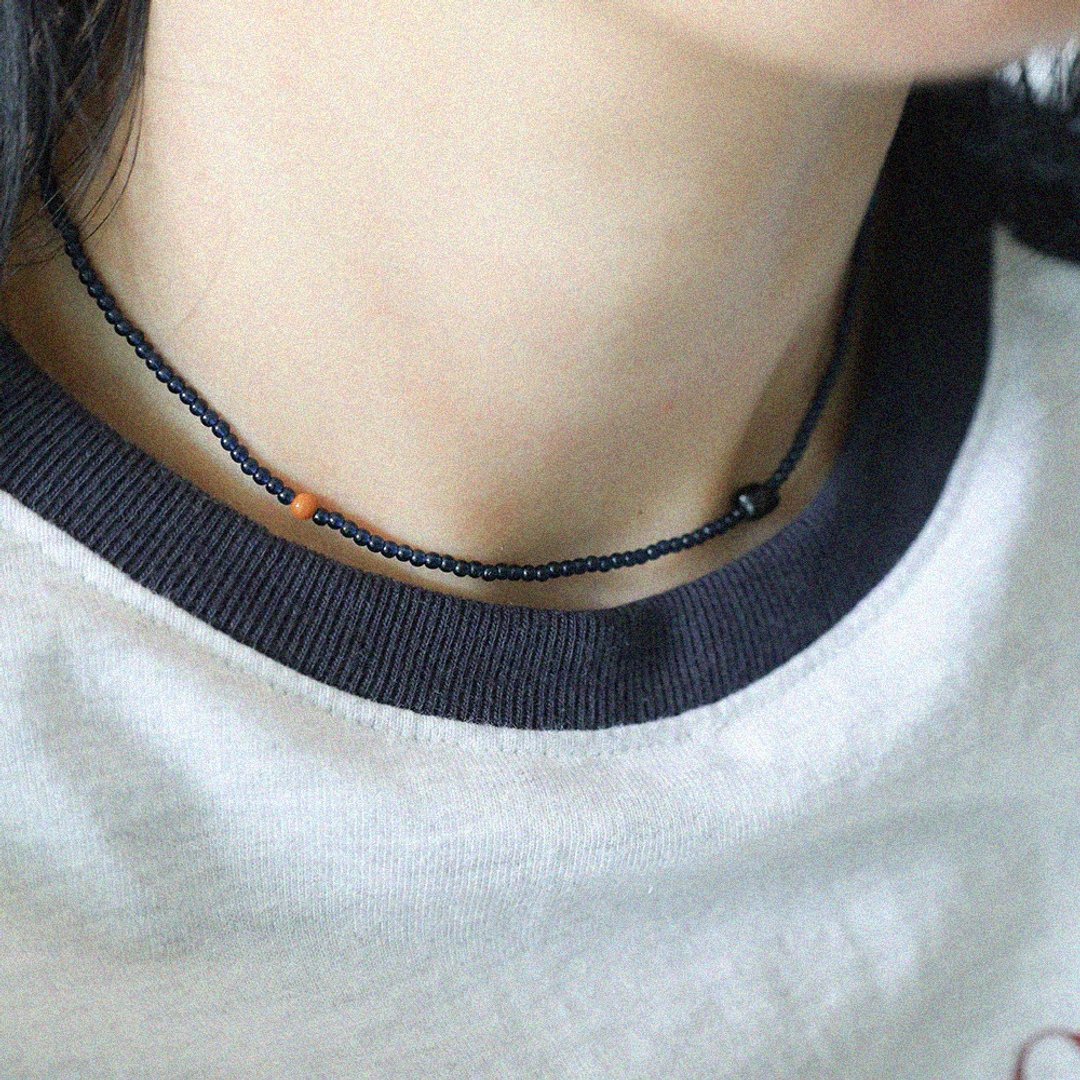 蓝绒柑橘珠饰纯银项链 - 项链 - 纯银 蓝色