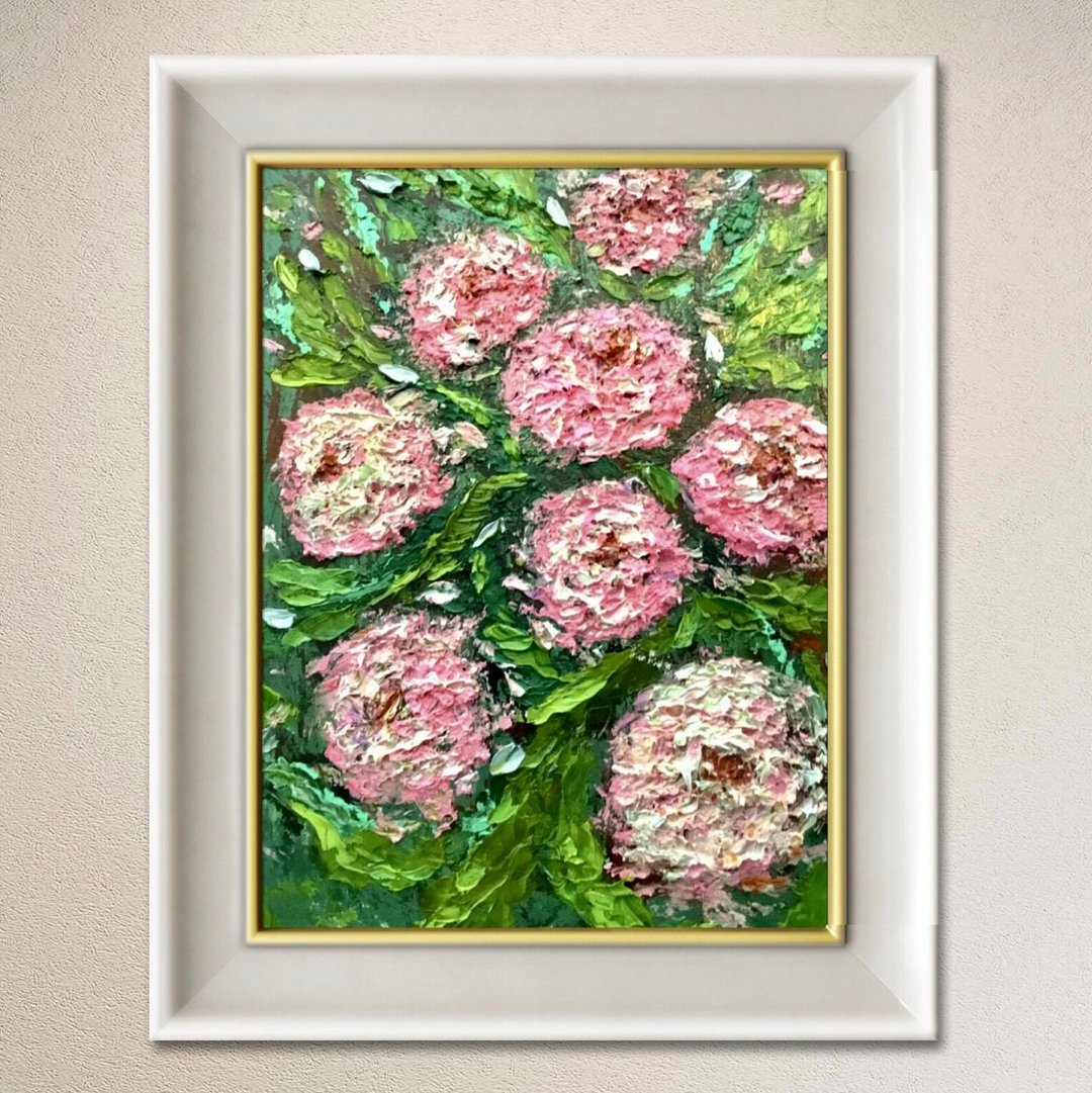 画布上的粉红色菊花印象派绘画。厚涂技法 - 海报/装饰画/版画 - 其他材质 粉红色