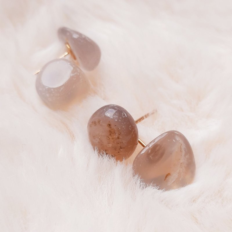 简约玛瑙不锈钢针耳环(不挑款) - 耳环/耳夹 - 玉石 