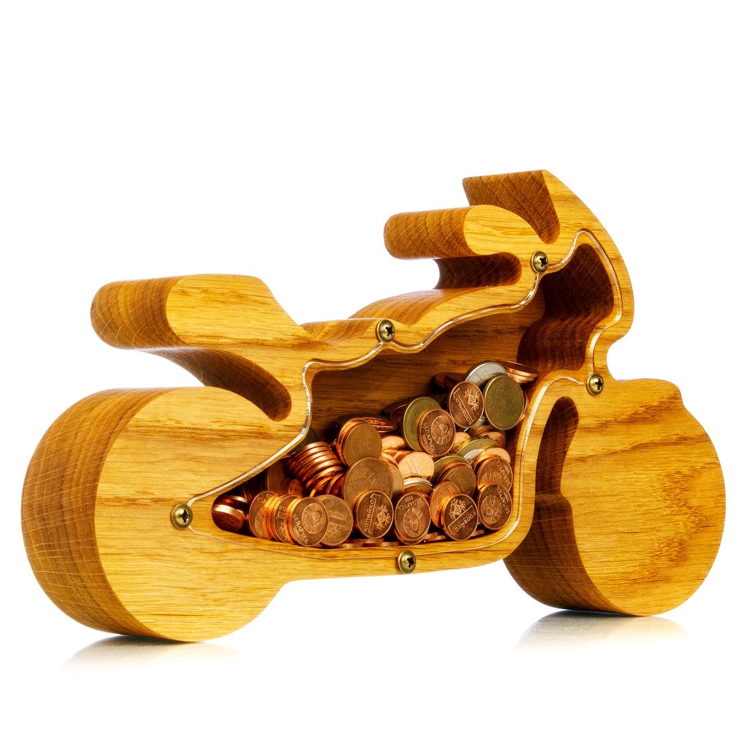 Wood BIKE piggy bank Christmas gift Wooden motorcycle  Motorbike tip money jar - 储蓄罐 - 木头 