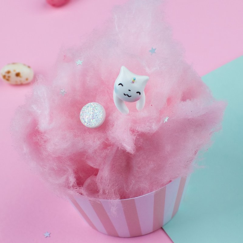 Caticorn Cat Earrings - Fairytale Caticorn Earrings Polymer Clay - 耳环/耳夹 - 粘土 白色