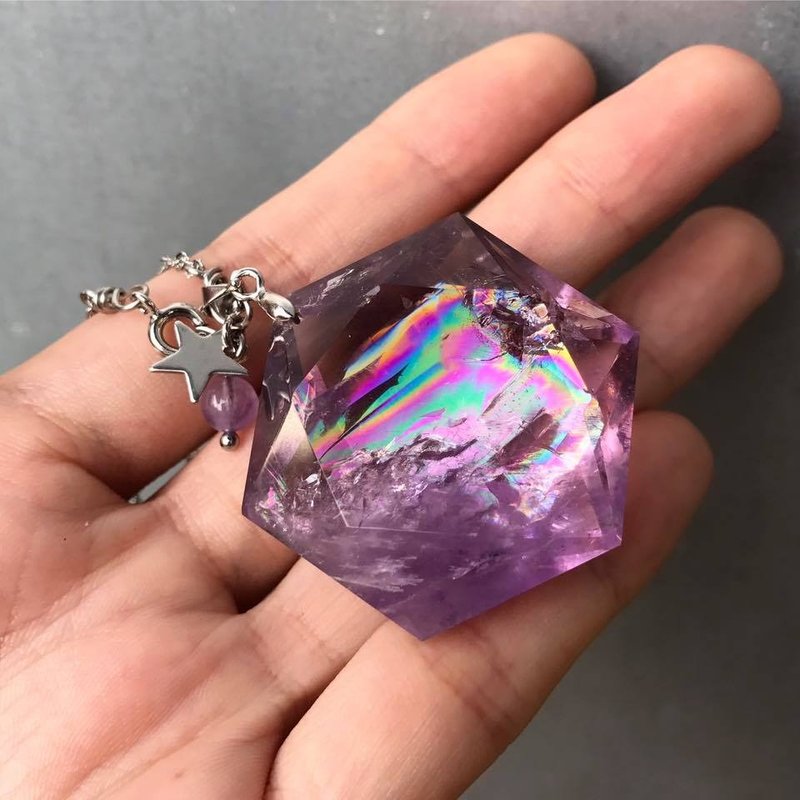 【Lost and find】天然石 彩虹光  六芒星 紫黄晶 项链 - 项链 - 宝石 多色