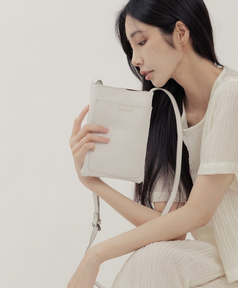 小四方廓型结构真皮手提肩斜背包 白 - 侧背包/斜挎包 - 真皮 白色