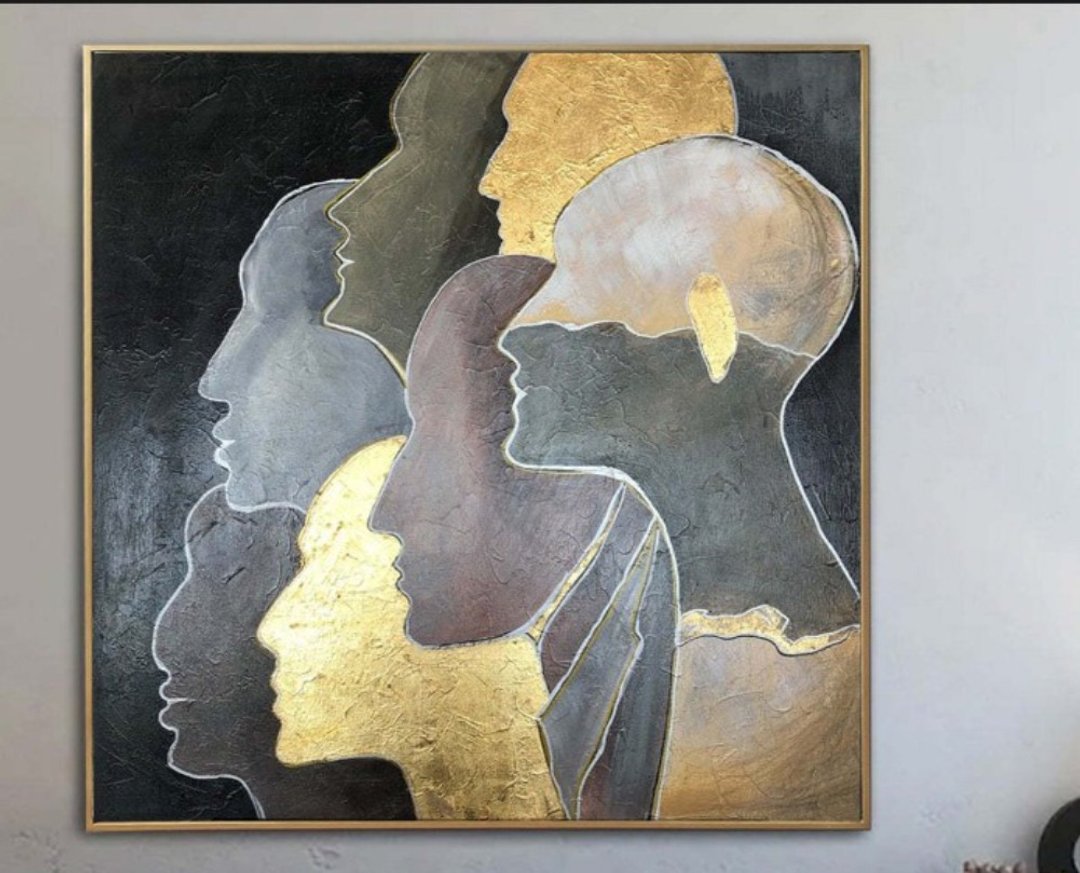 人类油画金箔绘画抽象脸画 - 墙贴/壁贴 - 压克力 多色