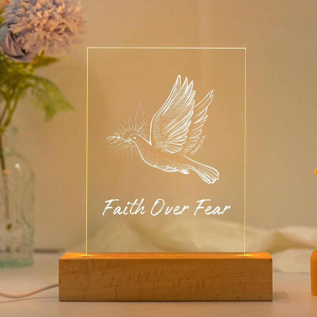 Faith Over Fear 诗篇 34:4 恩典之光 圣经经文 LED 灯 经文礼物 - 灯具/灯饰 - 压克力 卡其色