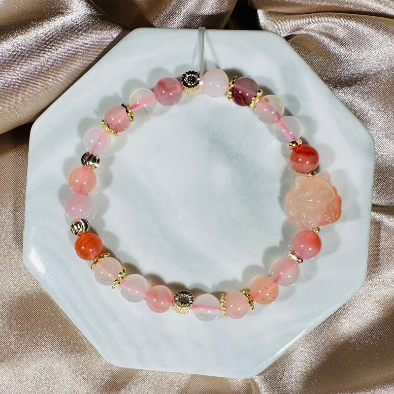 九尾狐盐源玛瑙 水晶手链 开运 魅力 能量 送礼 礼物 定制 人缘 - 手链/手环 - 水晶 粉红色