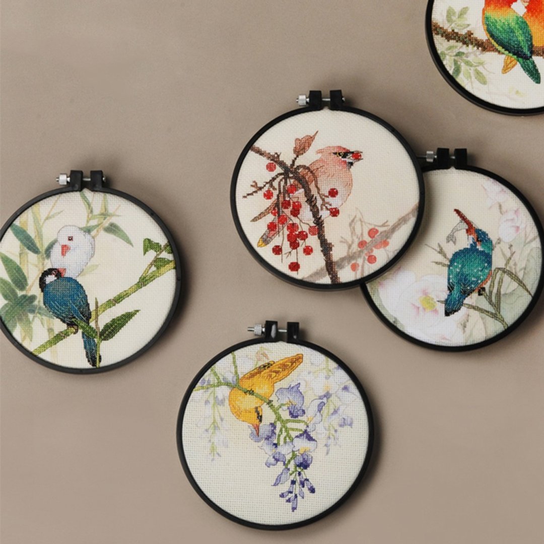十字绣 6 寸花鸟绣框 手作材料套组 手作礼物 装饰 | Xiu Crafts - 编织/刺绣/羊毛毡/裁缝 - 绣线 多色