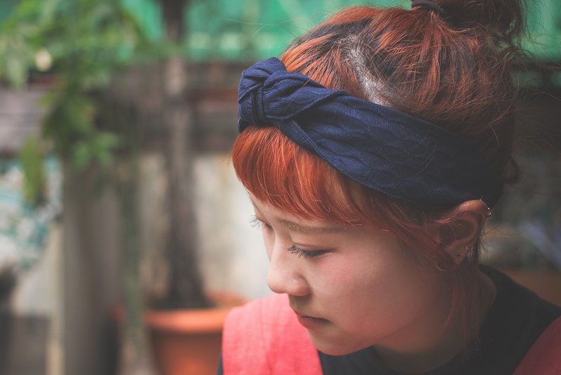 voyage_法国风可调较多绑法蝴蝶头带 - 发饰 - 棉．麻 蓝色