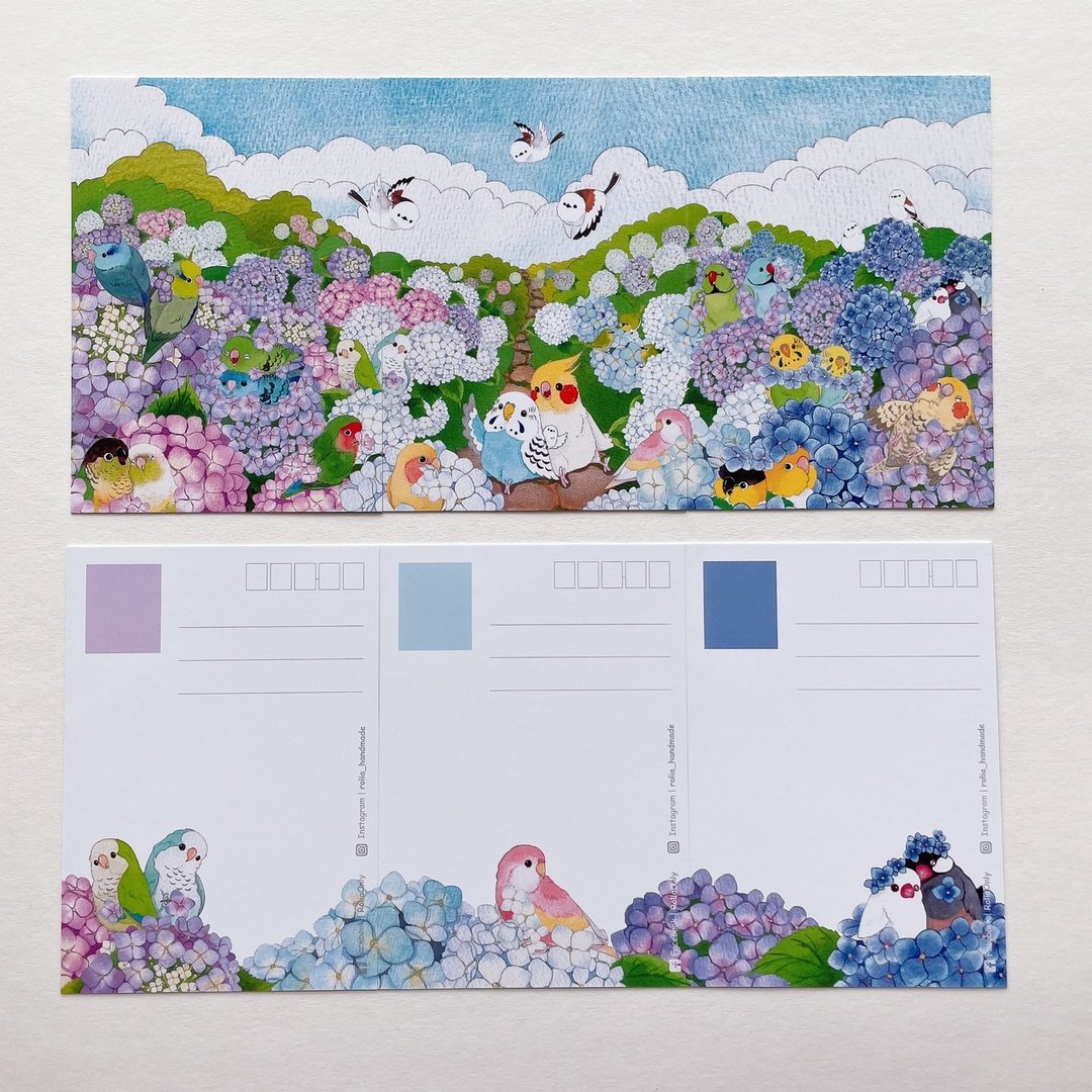 Rolia's 手作 绣球花/鹦鹉/鸟 明信片 - 卡片/明信片 - 纸 多色