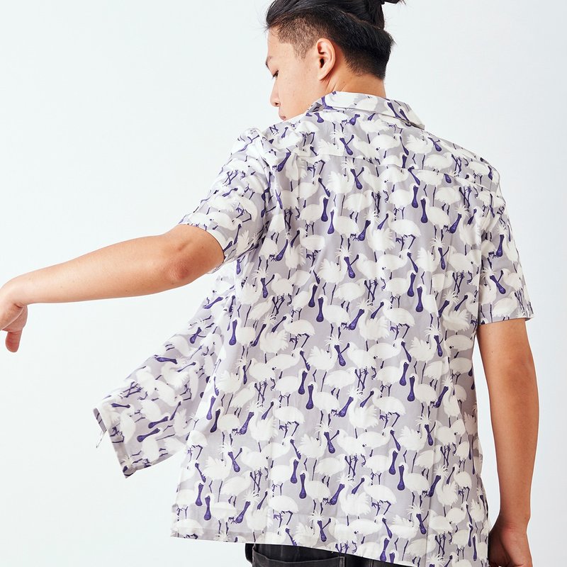 黑面琵鹭 花衬衫_灰 - 男装衬衫 - 棉．麻 灰色