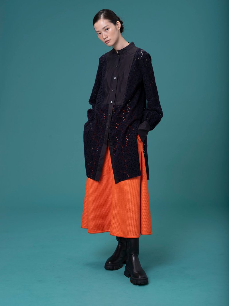 UUIN _ 橘菱格伞裙 - 裙子 - 聚酯纤维 橘色