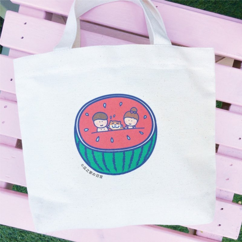 西瓜の日常 帆布袋(午餐袋) 双杯饮料提袋 手工印制 Canvas bag - 手提包/手提袋 - 环保材料 红色