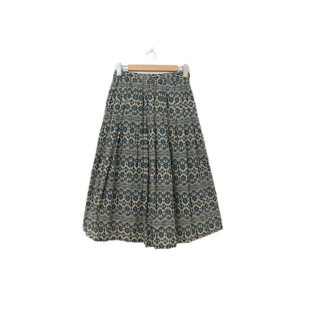 Back to Green-复古长裙 绿 图腾满版 M-17//vintage skirt - 裙子 - 棉 